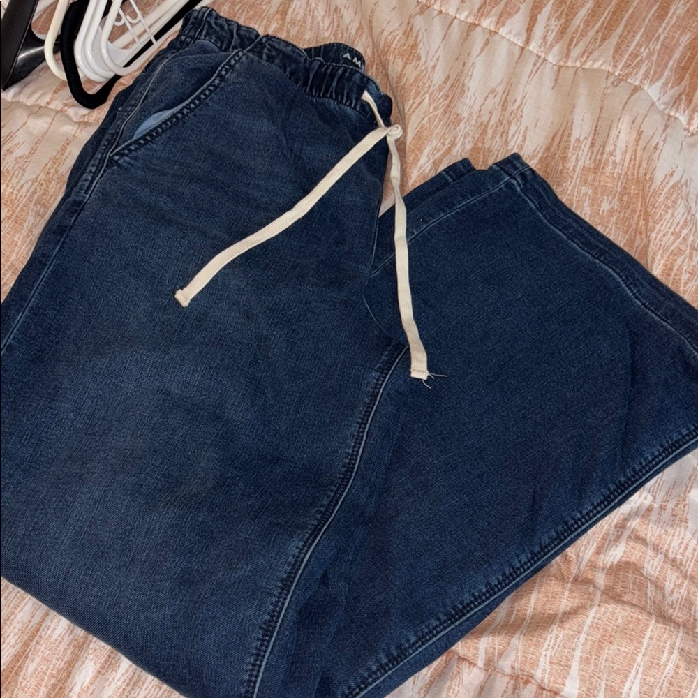 American Eagle Drawstring Dark Blue Low-Rise Baggy Wide Leg